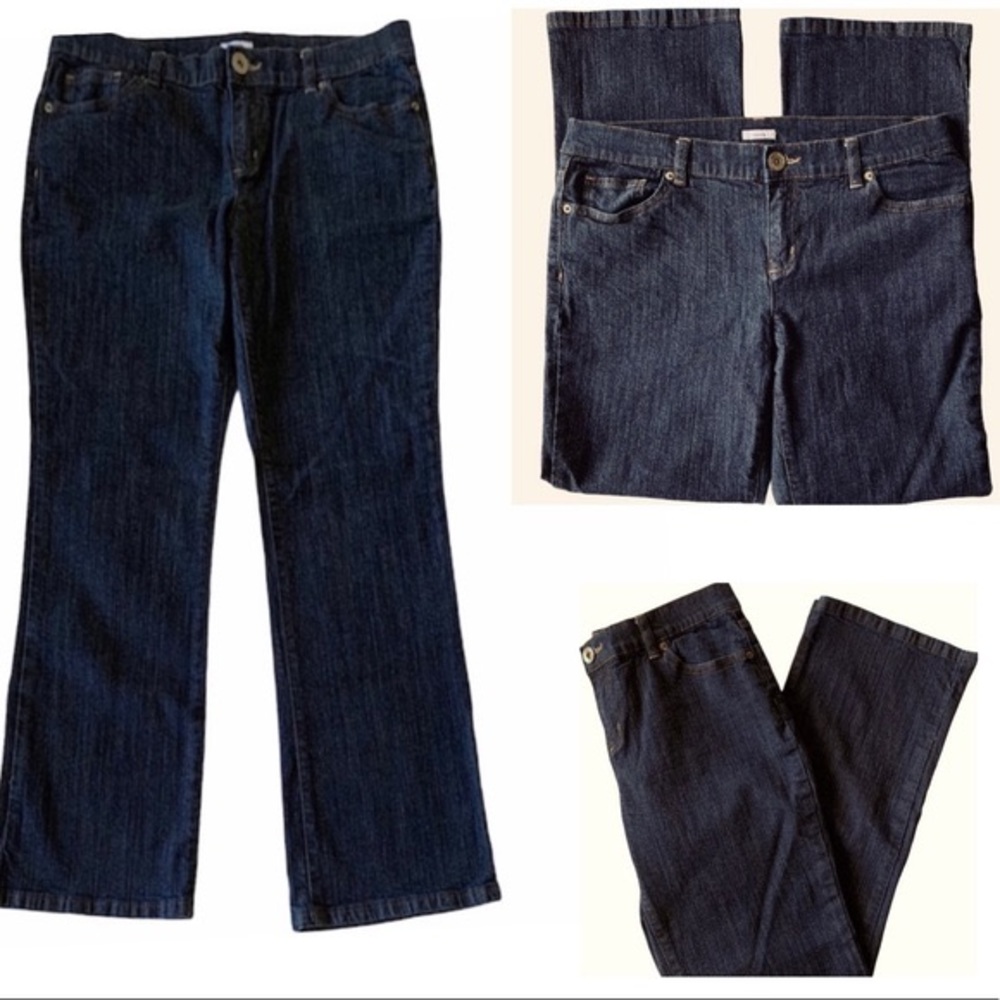 LIZ & CO PETITE BOOTCUT STRETCH DENIM CLASSIC MOM BLUE JEANS